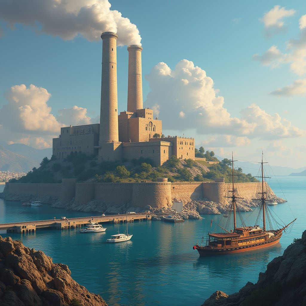 Coat of Arms: Power Plant, Harbor, Fortress in Matte Paintin...