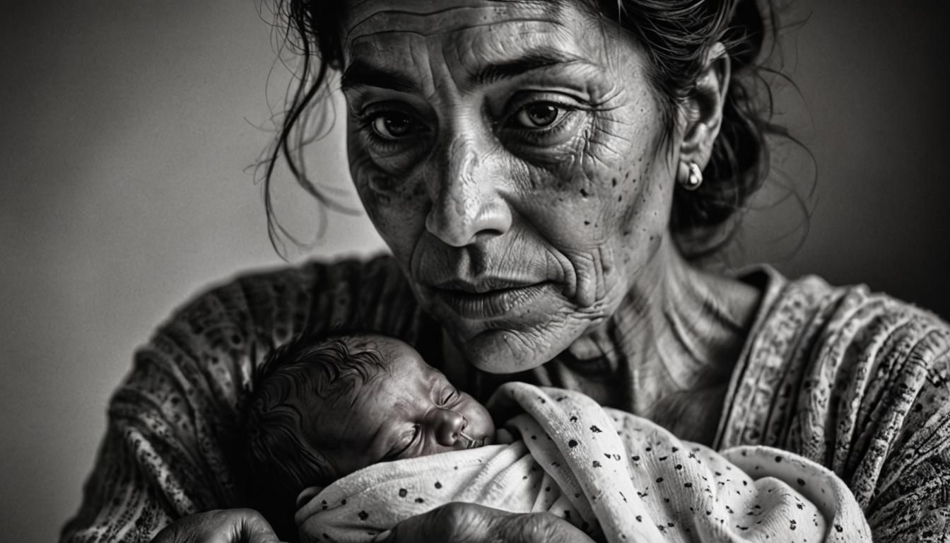 Touching Portrait of Mother and Newborn in Black and White