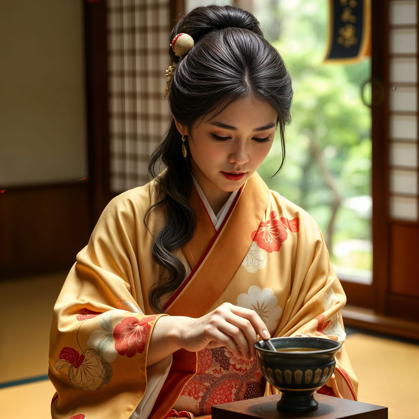 Japanese Woman Performs Traditional Tea Ceremony in Elegant ...
