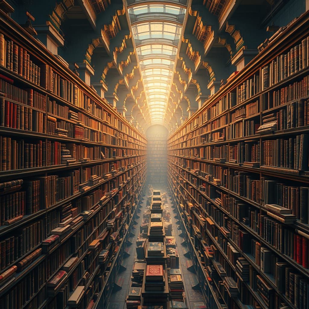 Ethereal Library Beyond Dimensions in Hyperrealistic Splendo...