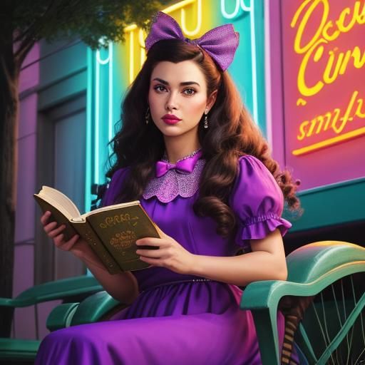 Neon Vintage Soda Shop with Woman Reading