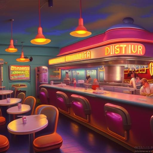 1950s Diner Concept Art in Oil Painting Style