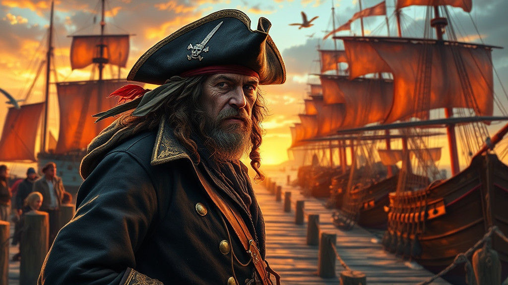 Pirate Captain at Dusk in Classic Illustration Style