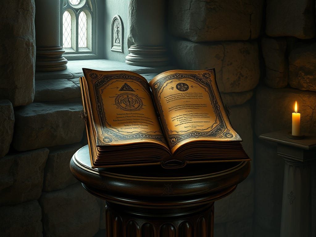 Gothic Grimoire Illuminated by Flickering Candlelight