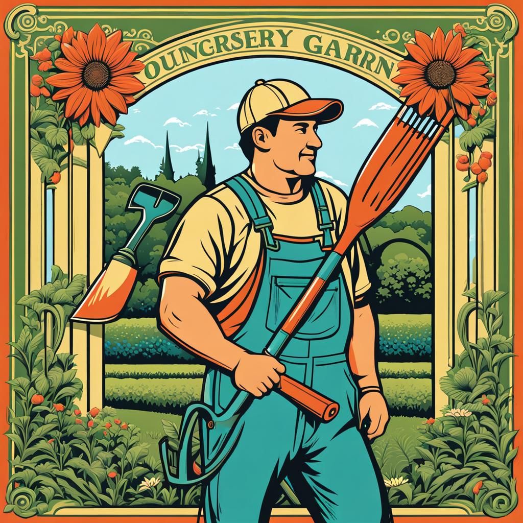 Cheerful Gardener in Pop Art Style with Spade