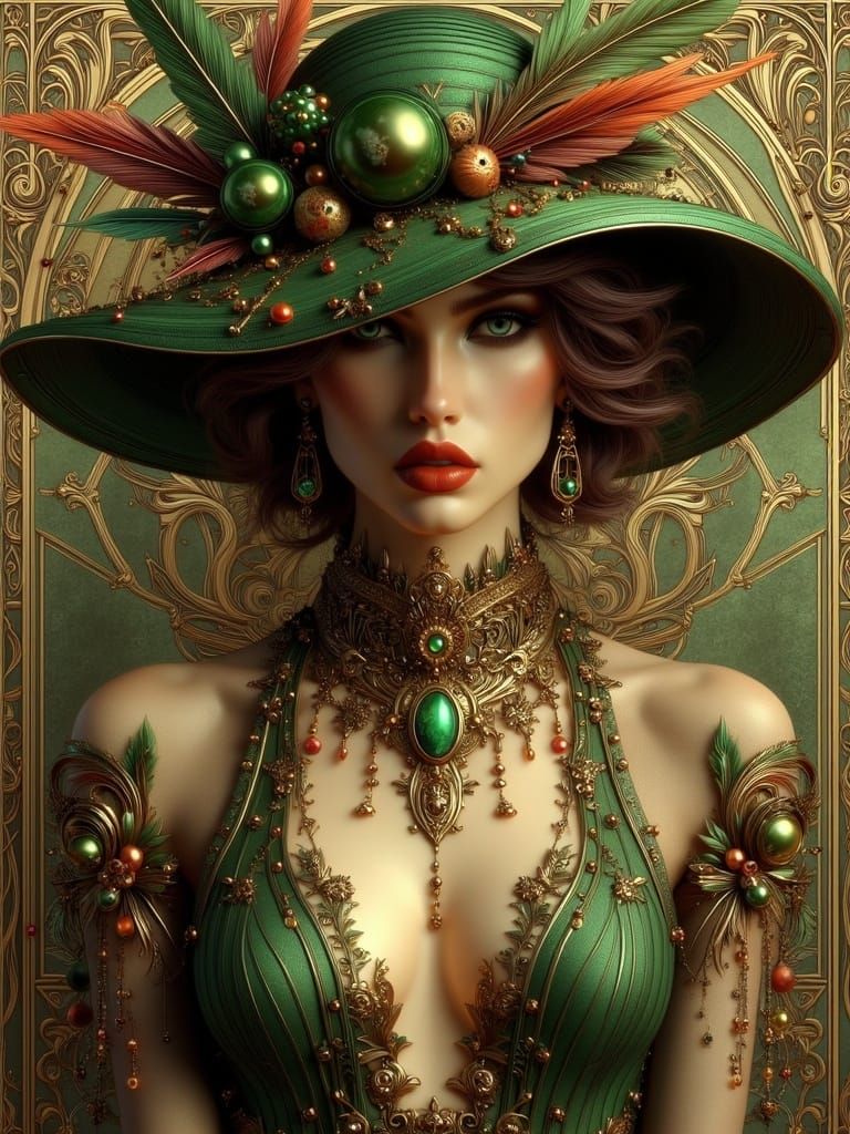 Elegant Femme Fatale in Art Nouveau Punk Style
