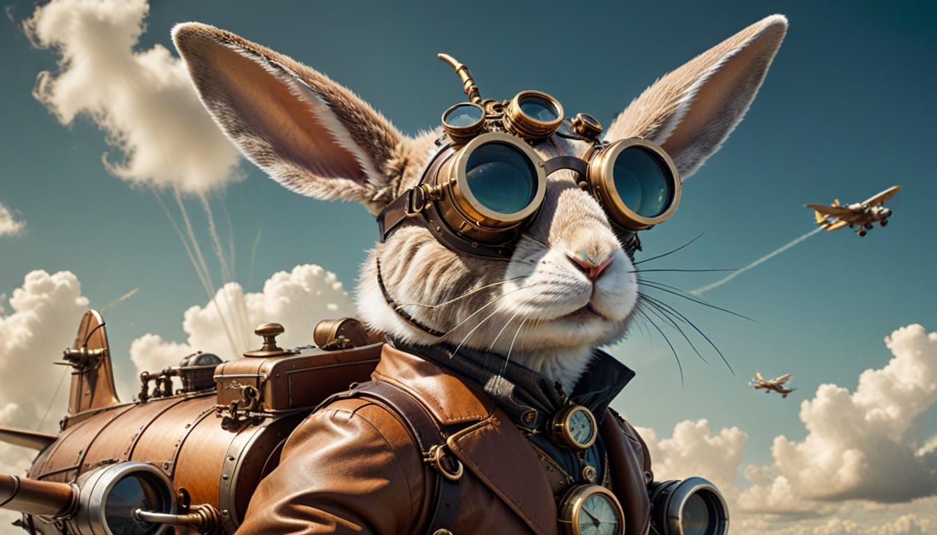 Surreal Steampunk Rabbit Soars Through the Skies in a Whimsi...