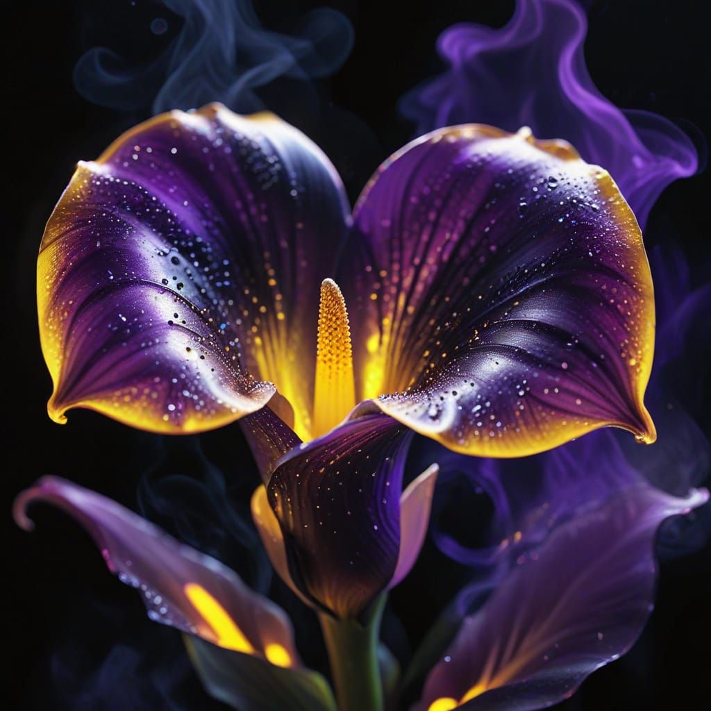Sparkling Onyx Calla Lily with Purple Smoke