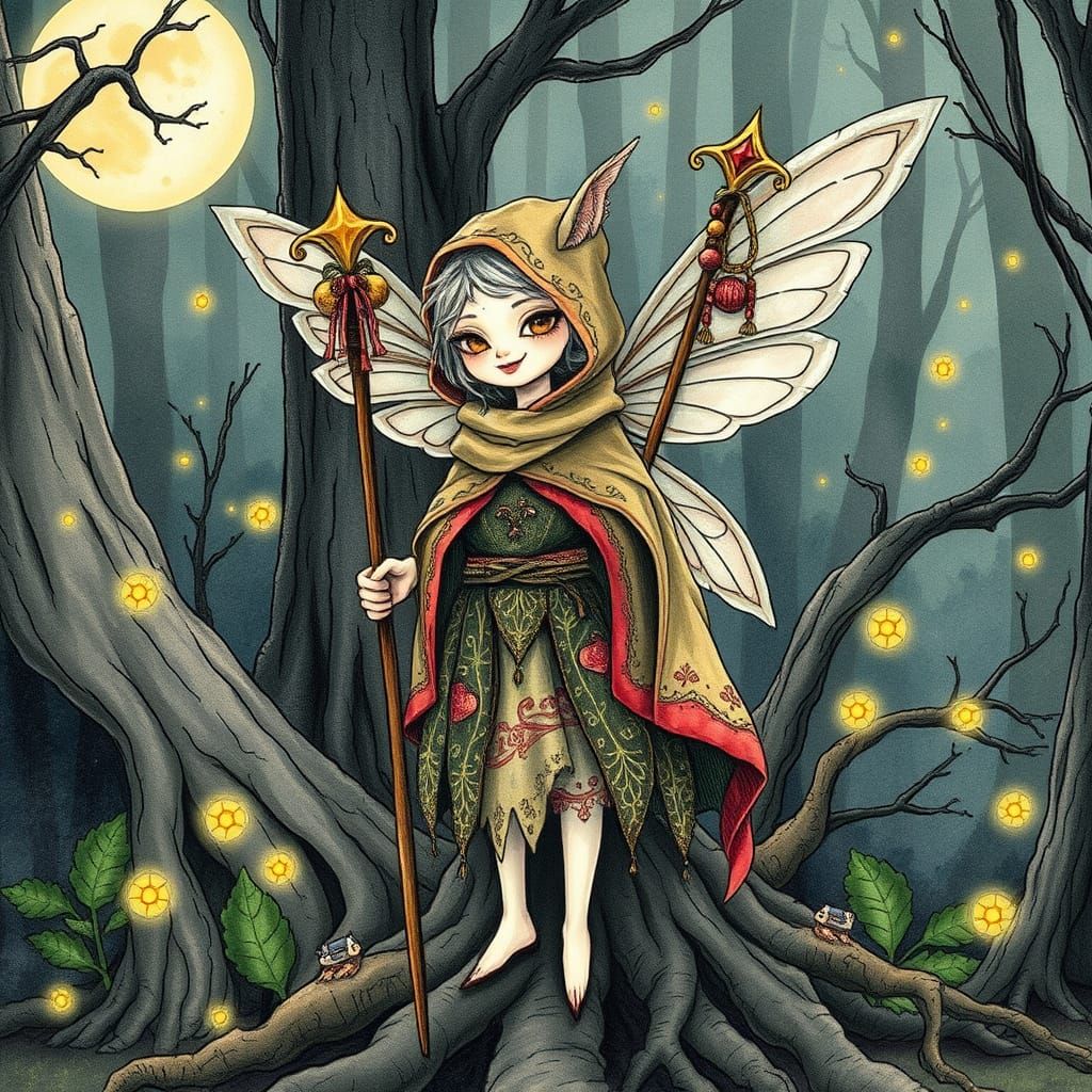 Whimsical Fairy in a Moonlit Forest