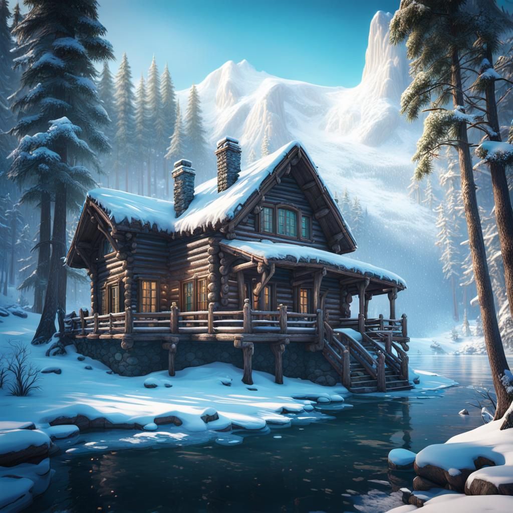 Winter Cabin in Snowy Woods: Fantasy Concept Art
