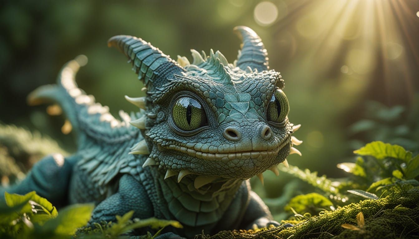 Dragon Baby Serenely Basks in Warm Sunlight, Captured in Exq...