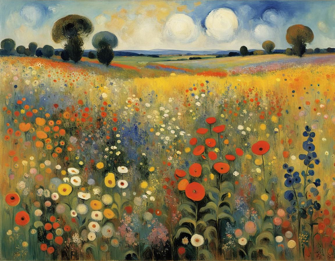Abstract Wildflower Field Inspired by Symbolism