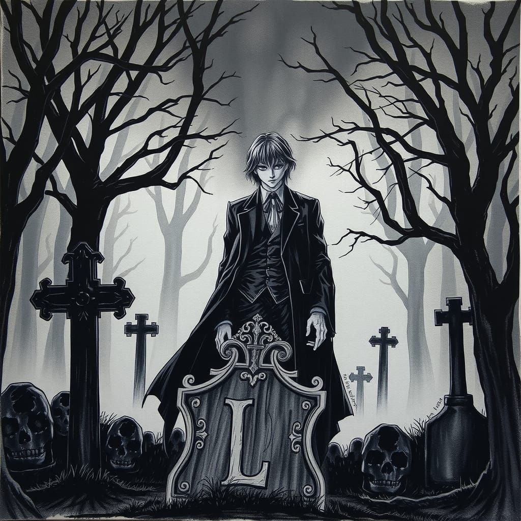 Light Yagami Portrait in Scratchboard Ink Style