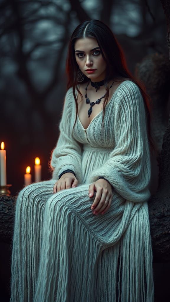 Gothic woman,sitting on tree branch