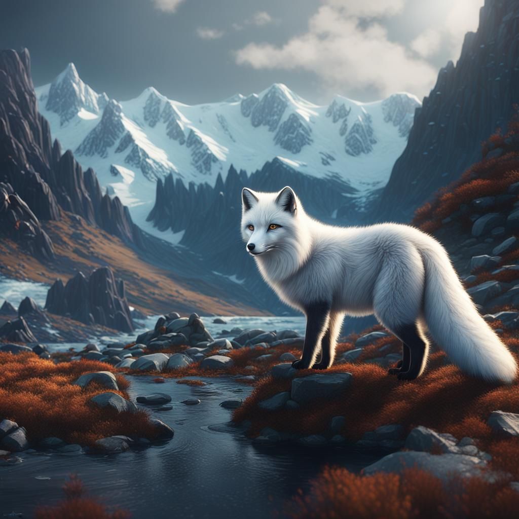 Arctic Fox in Detailed Matte Painting