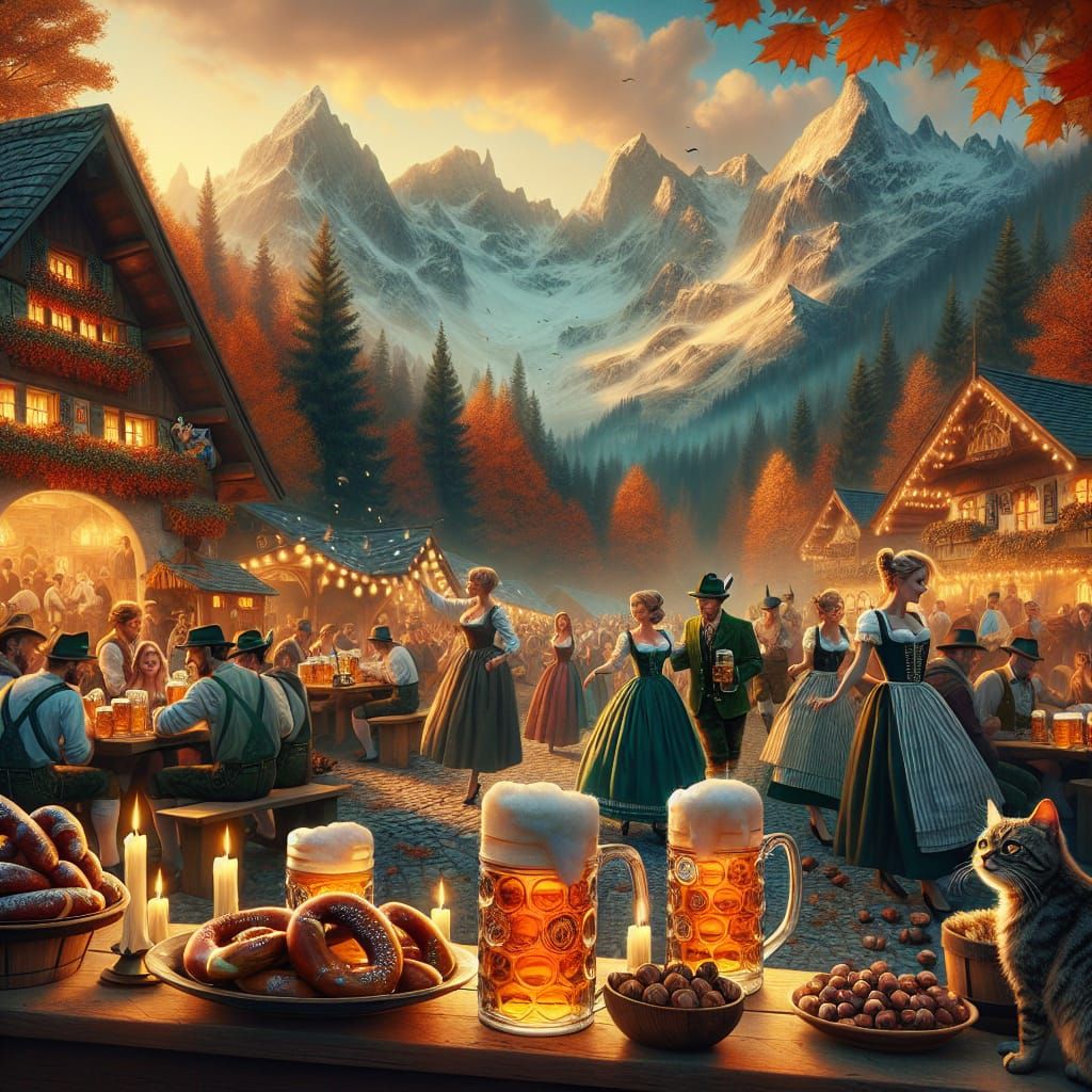 Mountain Oktoberfest Fantasy Matte Painting