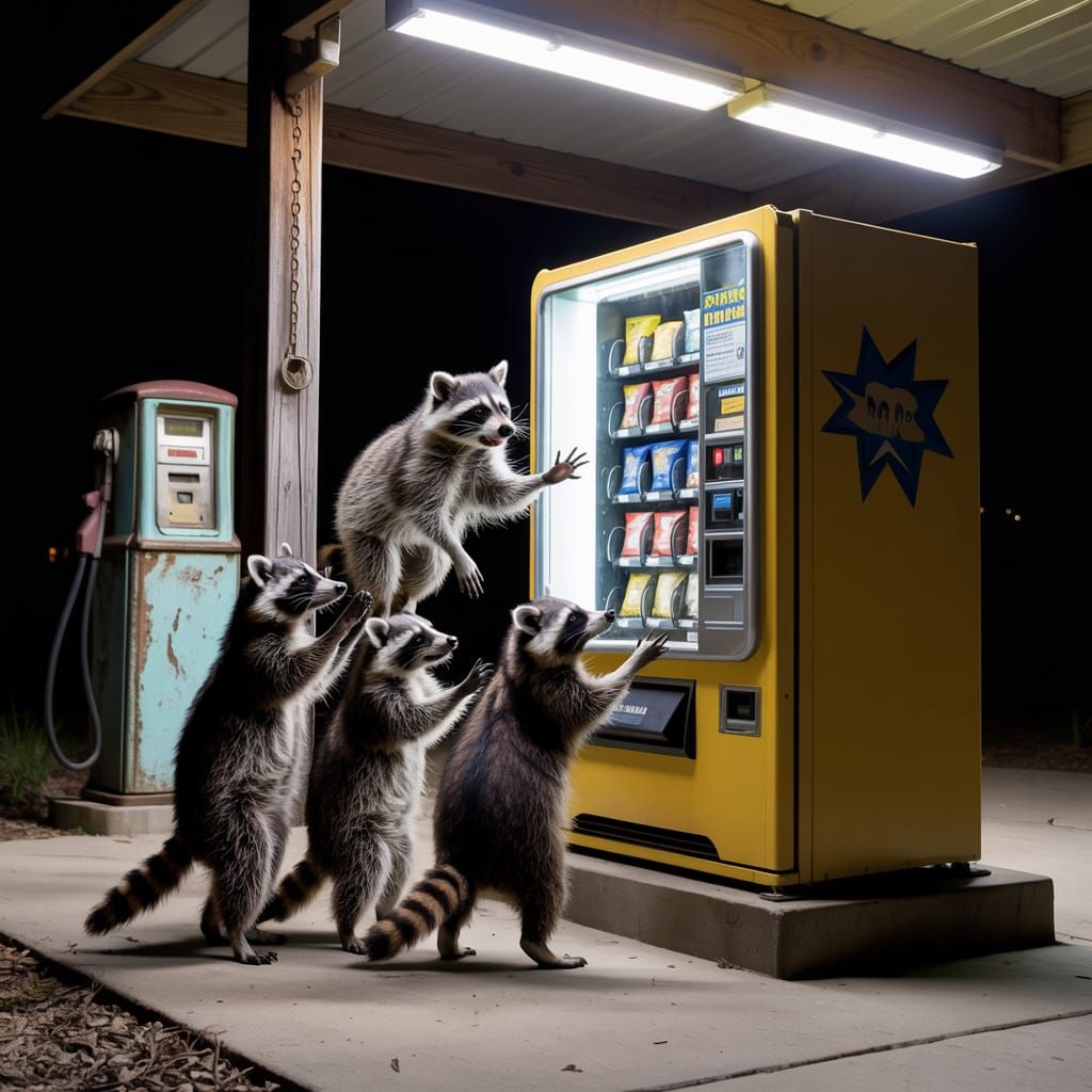 Raccoons Raid Vending Machine in Humorous Wildlife Photo