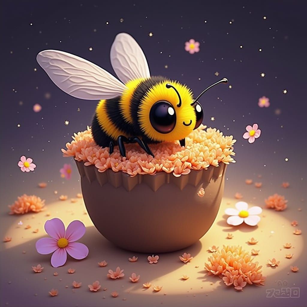 Kawaii Bees in Dreamy Blossom Garden
