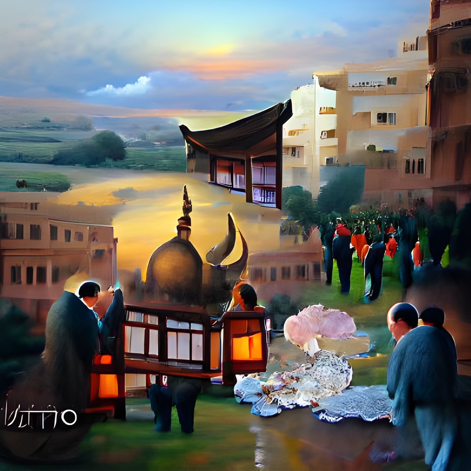 Oriental Scene in Evening Light: Detailed Painting