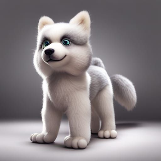 Hyperrealistic Husky Plush Toy: 3D Digital Art