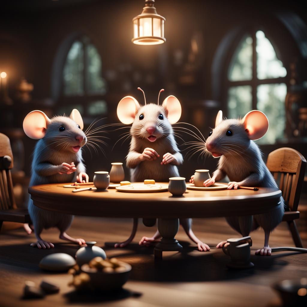 Mice Family Dinner: 3D Game Cinematic Render
