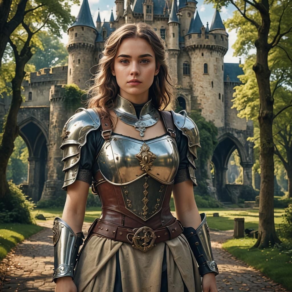 Woman in Chastity Belt in Front of Castle