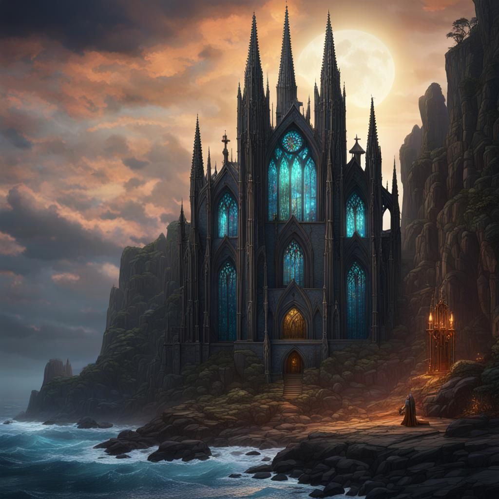 Gothic Cathedral by the Sea: Detailed Matte Painting