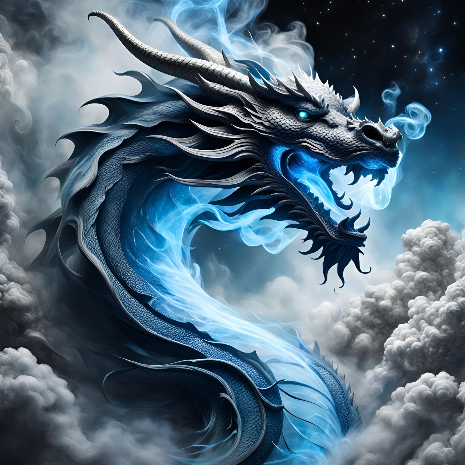 Fantasycore Chinese Smoke Dragon in Galaxy Nebula