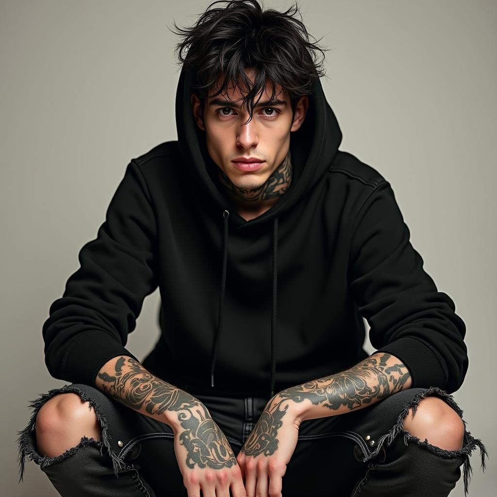 Gritty Noir Portrait of Man with Tattoos