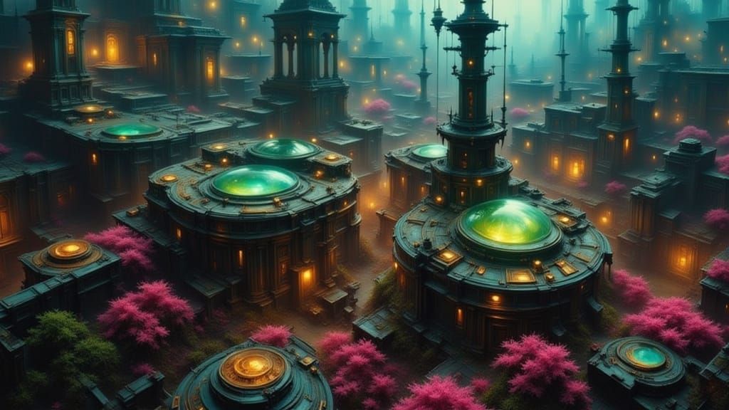 Surreal Tech Landscape Blends Future Fragments and Nature