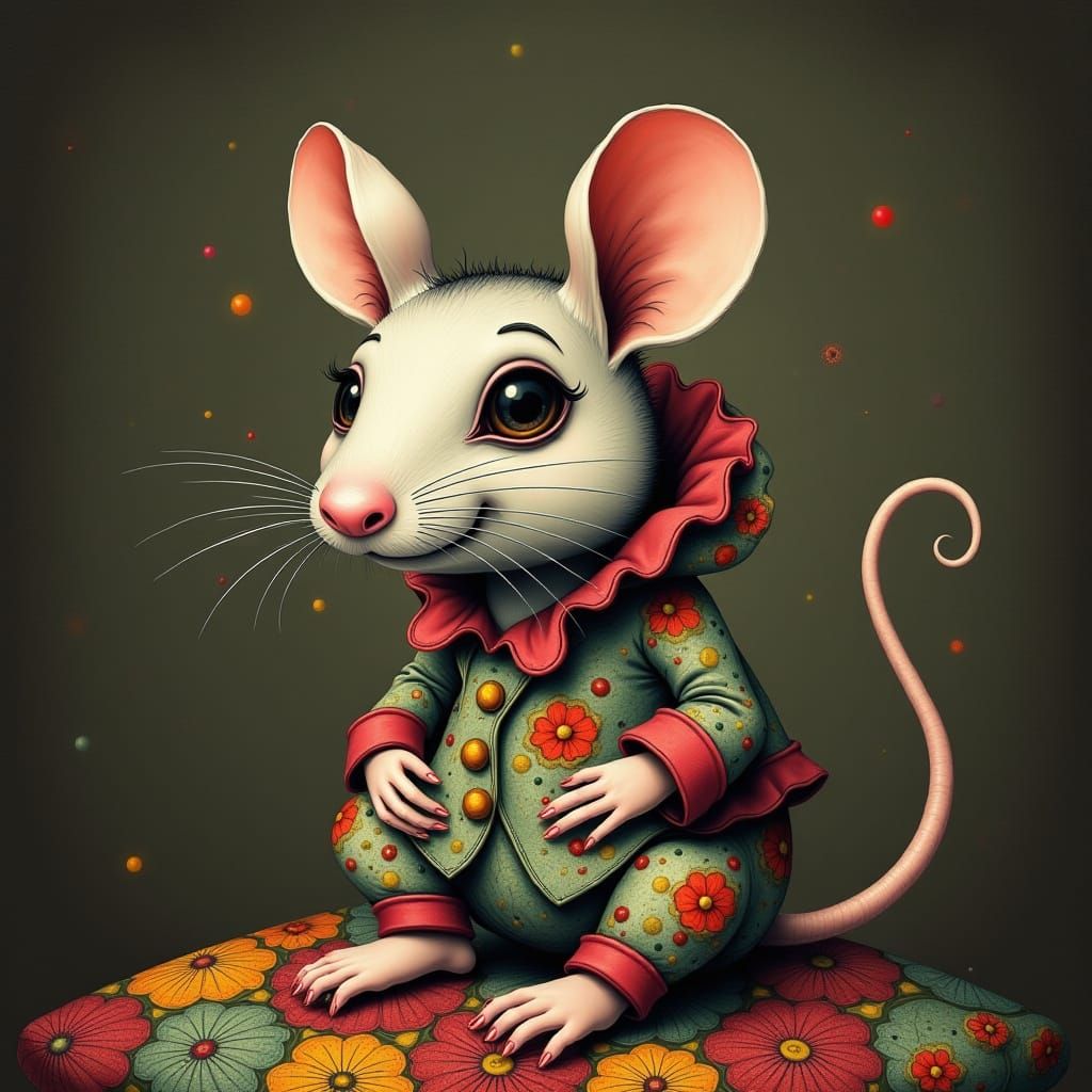 Whimsical Baroque Rat in Floral Pajamas