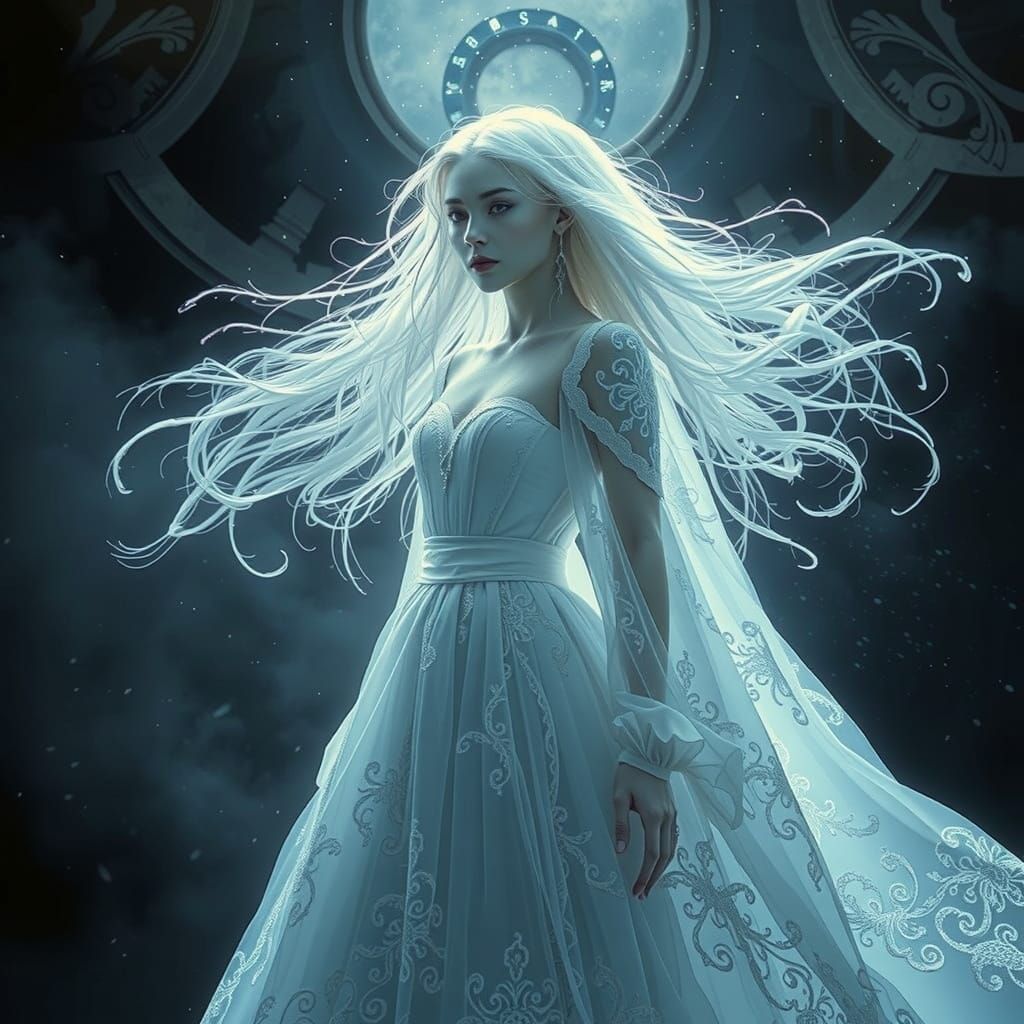 Angelic Figure in White Dress, Digital Matte Painting