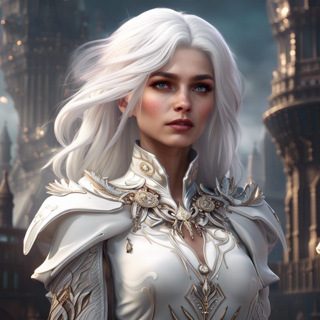 Stunning White-Clad Woman: Detailed Fantasy Art