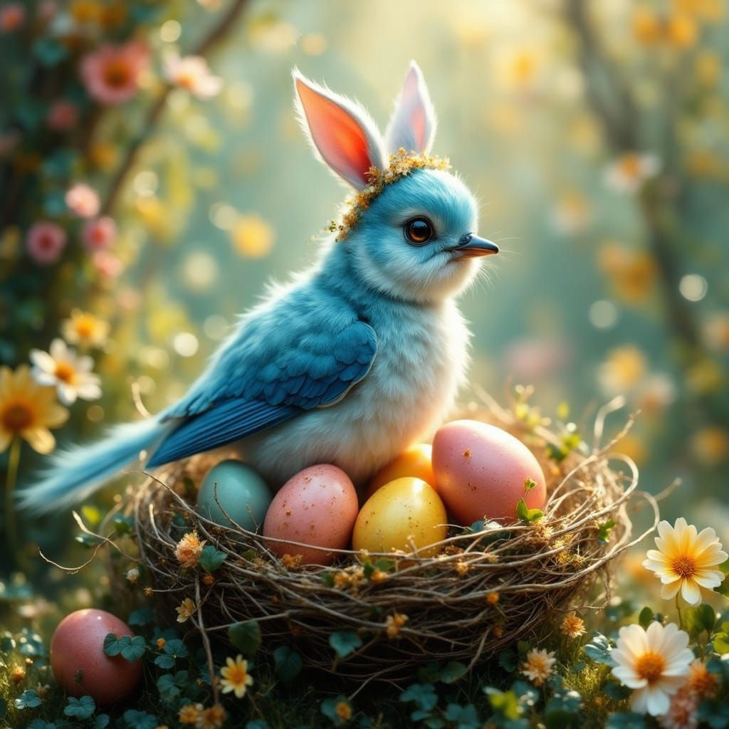 Whimsical Easter Fantasy in Deep, Fantastical Colors
