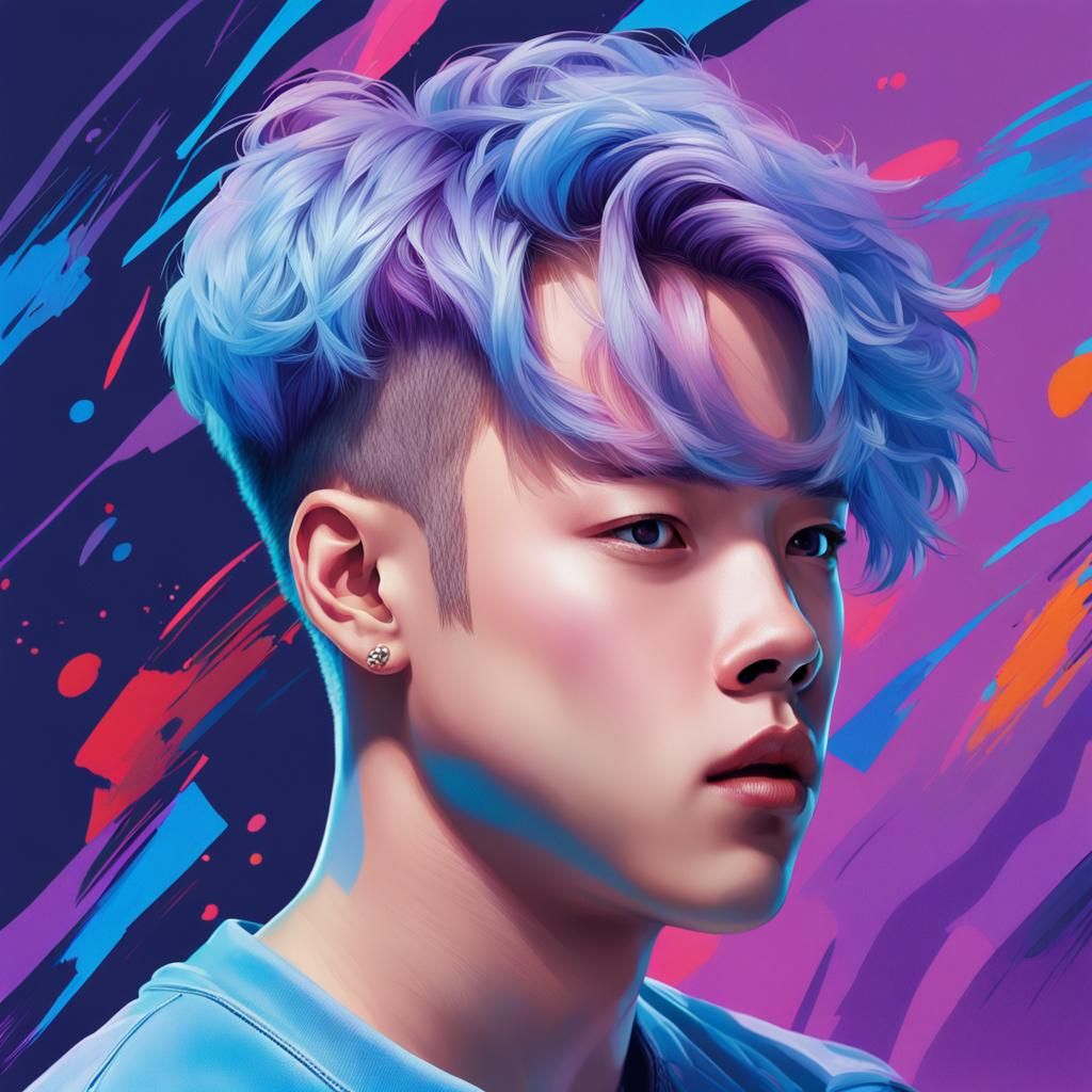 Hyperrealistic Portrait of Jimin with Abstract Background