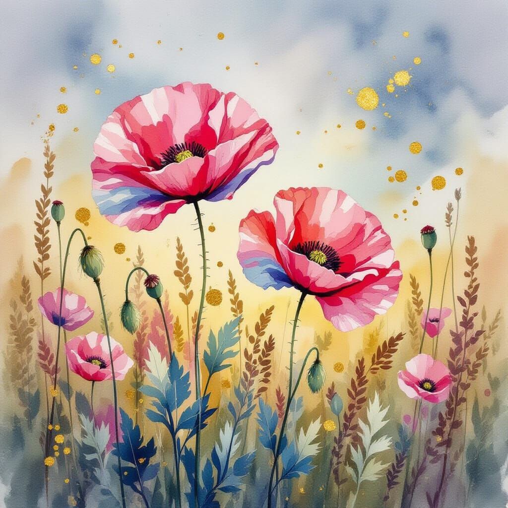 Mysterious Pink and Blue Poppies in Decay