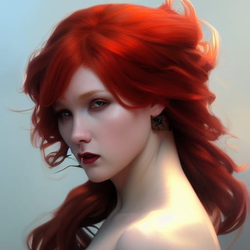 Redhead Vampire Portrait in Art Nouveau Style