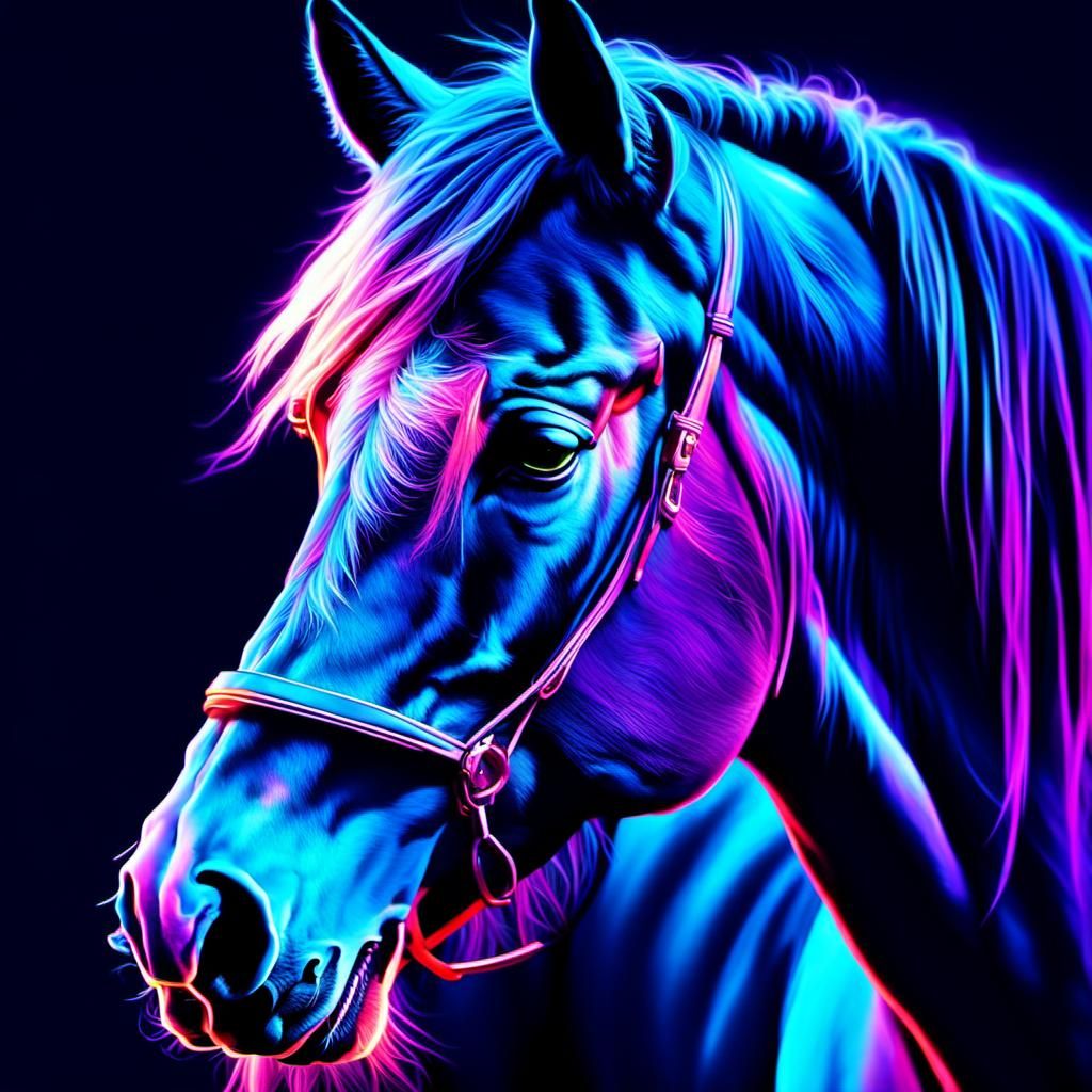 Glowing Neon Equine Portrait in Dreamscape Style