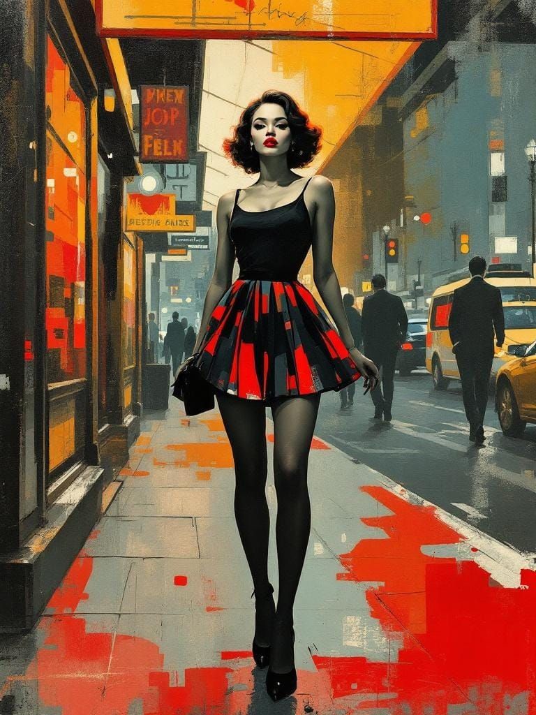 Italian Pin-Up in Expressive Jazz-Inspired Urban Collage