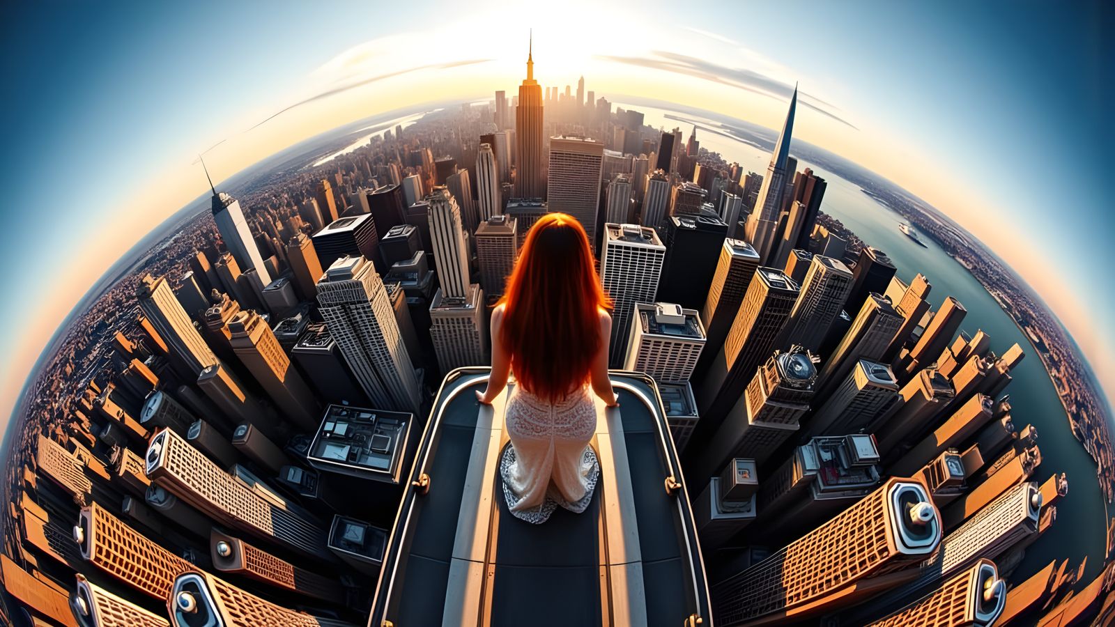 Glamorous Evening Goddess Silhouetted Against Manhattan Skyl...