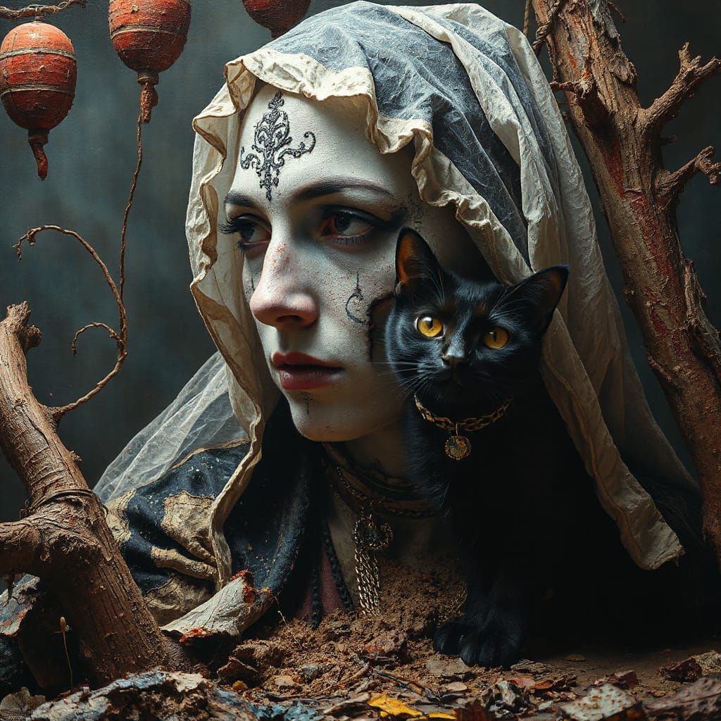 Surreal Horror Carnival Portrait with Filigree Details