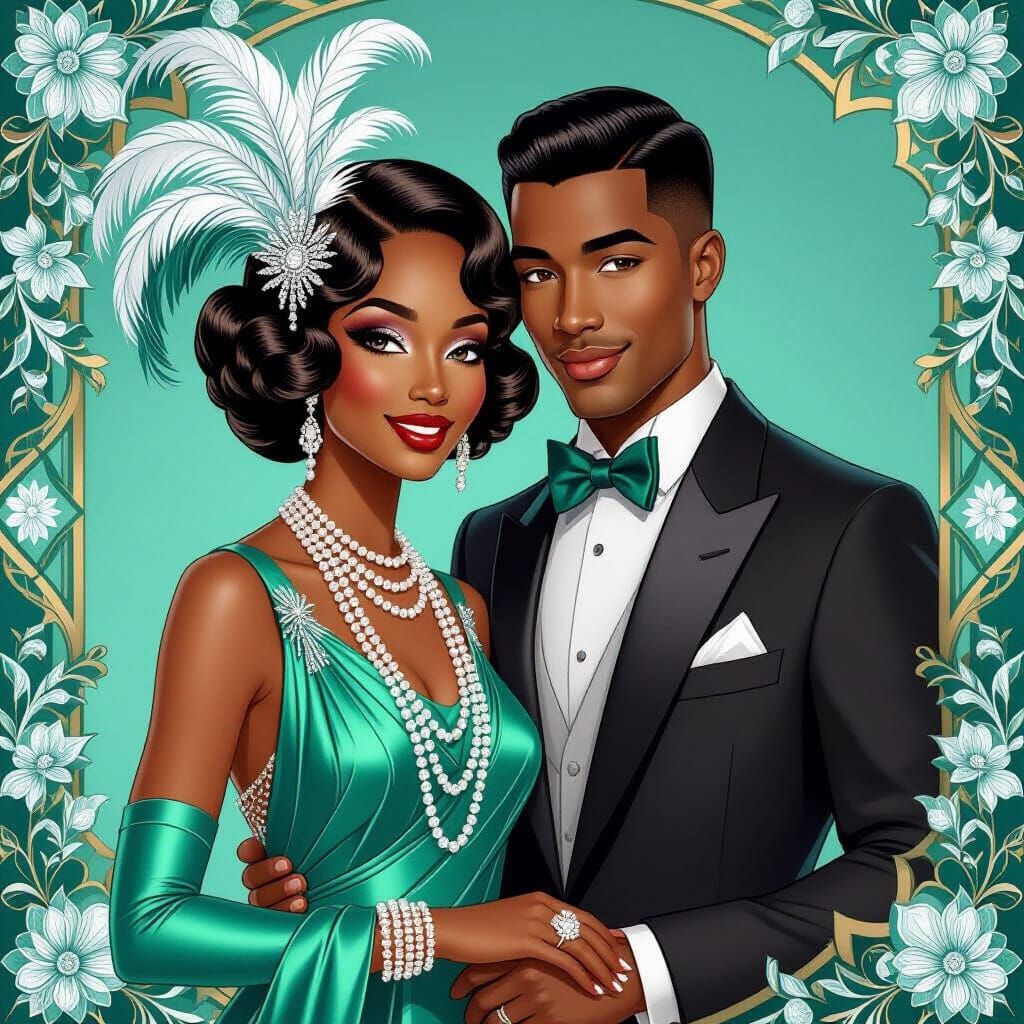Elegant 1920s Couple in Art Deco Style Portrait