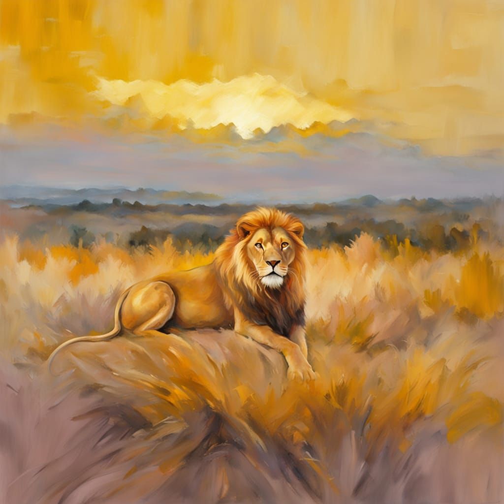 Majestic Lion Portrait in Golden Savanna