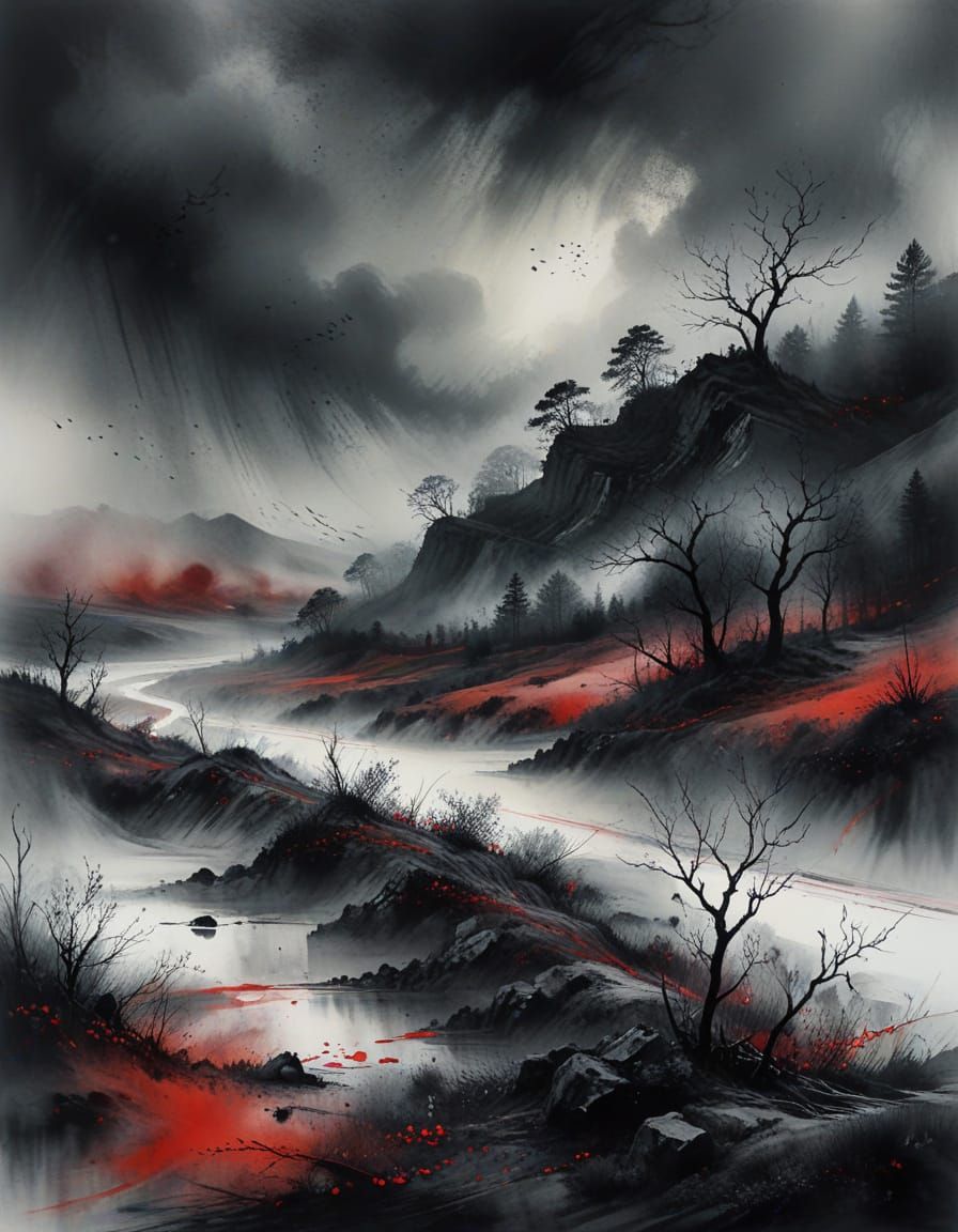 Ethereal Landscape in Moody Aquarelle Style