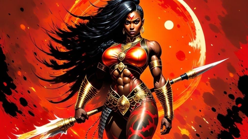 Fierce Kitsune Barbarian with Glowing Spear