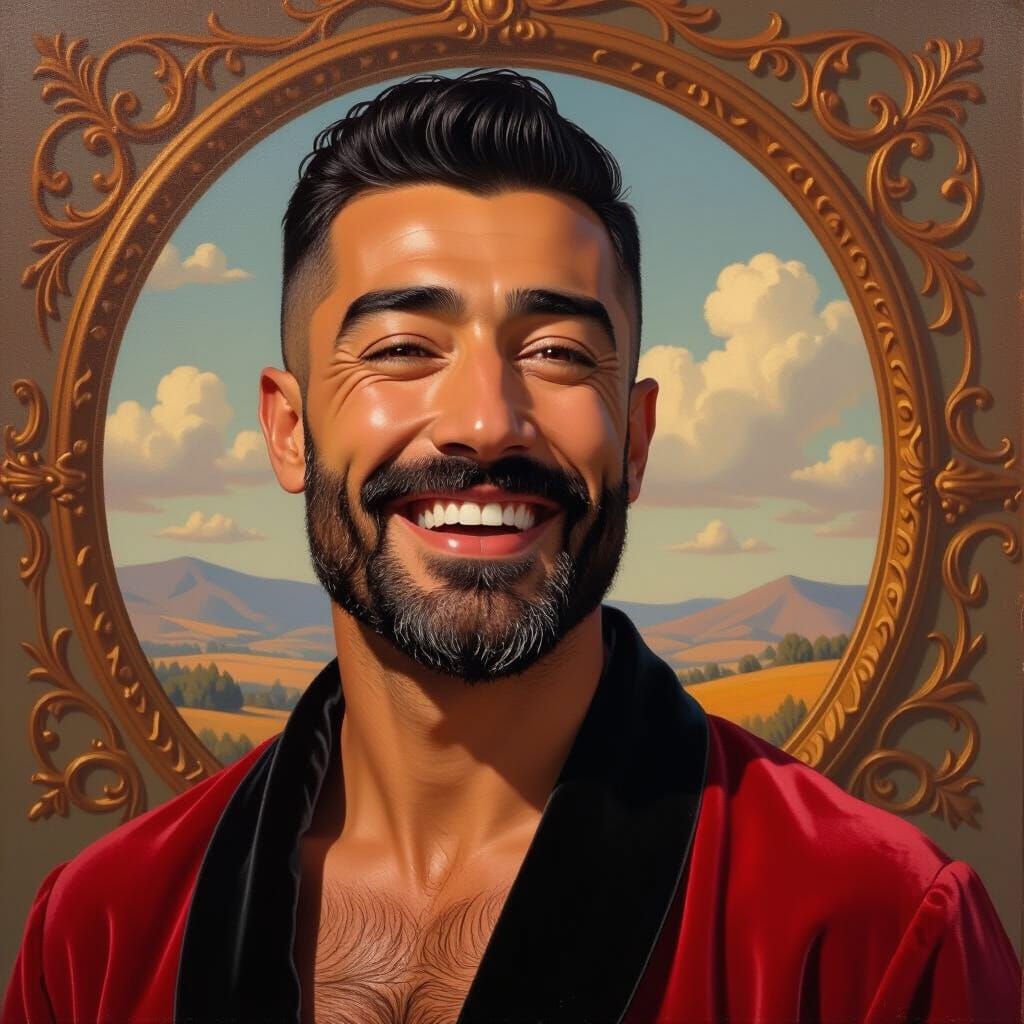 Joyful Man in Red Robe, Impressionist Impasto Style