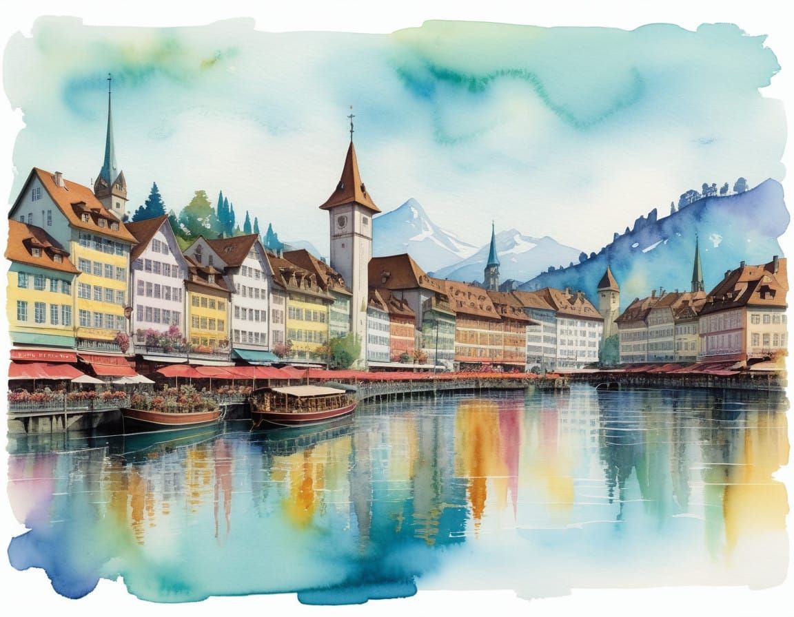 Dreamy Lucerne Cityscape in Pastel Hues