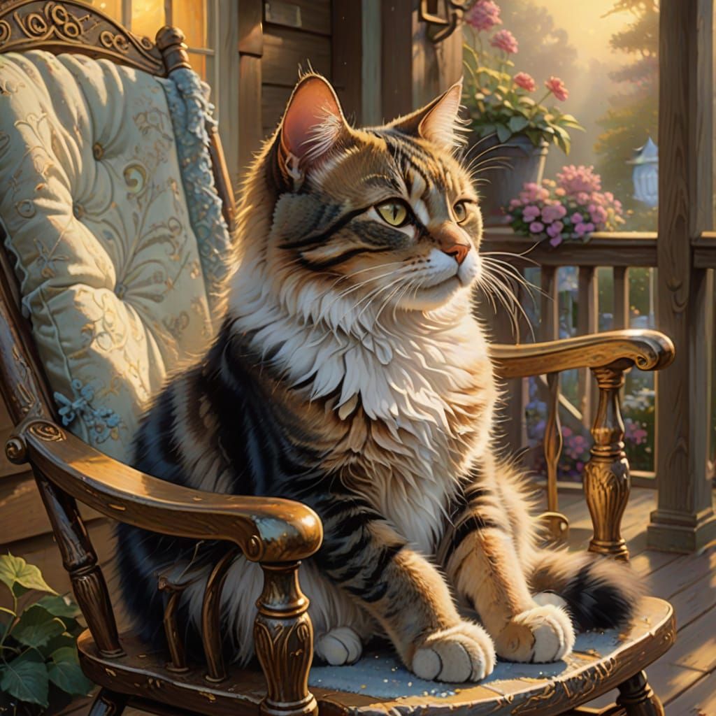 Cat on Rocking Chair in Ethereal Fantasy Style