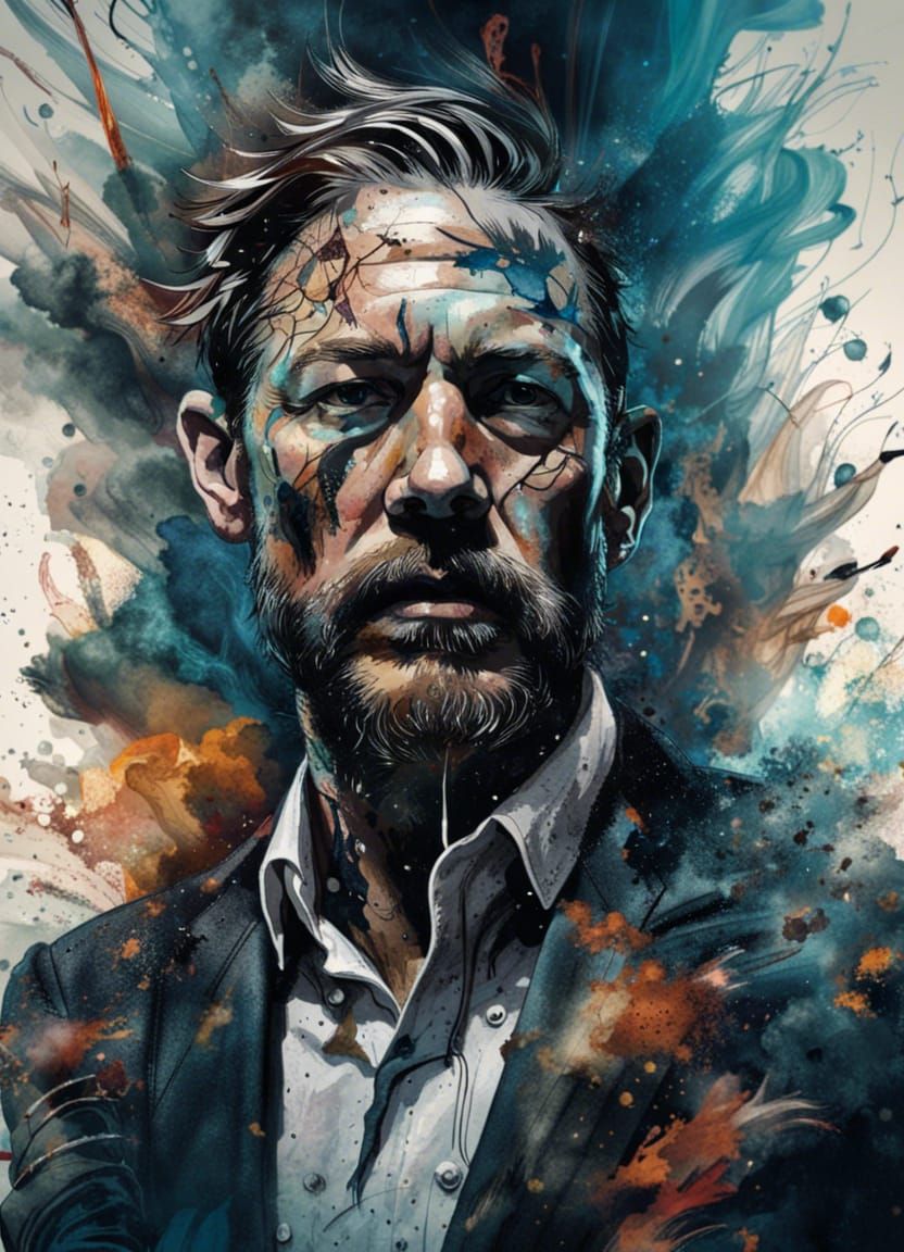 Fiery Starlight Man: Inkblot Style Portrait