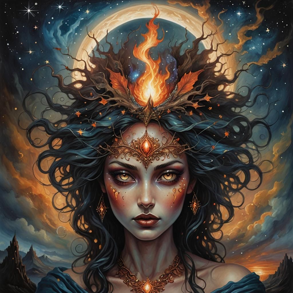 Fire Goddess Spark in Pop Surrealism Style